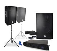 Pack Sono 2 Enceintes 2x700W BM Bmsonic BMS-15, Amplificateur Ibiza AMP-1000 MKII, Supports Pieds et câbles + clé 32Gigas