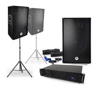 Pack Sono 2 Enceintes 2x700W BM Bmsonic BMS-15, Amplificateur Ibiza AMP-1000 MKII, Supports Pieds et câbles+Clé USB 32G