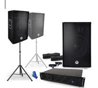 Pack SONO 2 enceintes 2x700W BM SONIC BMS-15, Amplificateur Ibiza AMP-1000 MKII, Supports pieds et câbles + clé 32Gigas