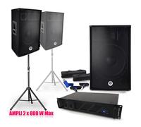 Pack SONO 2 enceintes 2x700W BM SONIC BMS-15, Amplificateur Ibiza AMP-1000 MKII, Supports pieds et câbles+Clé USB 32G