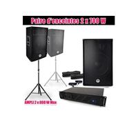 Pack SONO 2 enceintes 2x700W BMS-15, Amplificateur Ibiza AMP-1000 MKII, Supports pieds et câbles