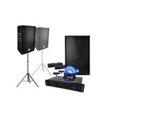 Pack SONO 2 enceintes 2x700W BMS-15, Amplificateur Ibiza AMP-1000 MKII, Supports pieds et câbles, Jeu de lumière