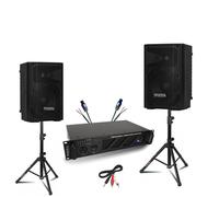 Pack Sono 2 Enceintes Ibiza XTK10-MKII 10"" 300W - Ampli 2x240W AMP300-MKII - Pieds support - Câbles Speakon - Soirée Fête DJ Club