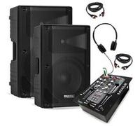 Pack Sono 2 Enceintes Ibiza XTK12A-MKII 12 500W - Table Mixage Bluetooth DJM150USB-BT USB - Casque - Câbles - Soirée DJ Mobile Noir