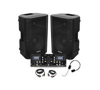 Pack Sono 2 Enceintes Ibiza XTK12A-MKII 12" 500W - Table Mixage Bluetooth DJM250BT-MKII USB - Casque - Câbles - DJ Soirée Fête