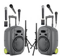 Pack Sono 2 Enceintes Portables Autonomes USB Bluetooth Ibiza PORT8VHF-MKII-TWS 400W 6 Micros - Paire Supports Enceintes SS01B-MINI