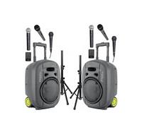 Pack Sono 2 Enceintes Portables Autonomes USB Bluetooth Ibiza PORT8VHF-MKII-TWS 400W 6 Micros - Paire Supports Enceintes SS01B-MINI