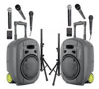 Pack Sono 2 Enceintes Portables Autonomes USB Bluetooth Ibiza PORT8VHF-MKII-TWS 400W 6 Micros - Paire Supports Enceintes SS01B-MINI