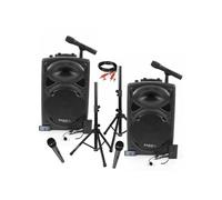 Pack Sono 2 Enceintes Portables USB Bluetooth Ibiza PORT12VHF-BT 700W 6 Micros - Paire Supports Enceintes SS01B-MINI