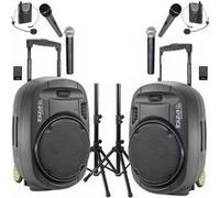 Pack Sono 2 Enceintes Portables USB Bluetooth Ibiza PORT12VHF-MKII-TWS 700W 6 Micros - Paire Supports Enceintes SS01B-MINI Noir