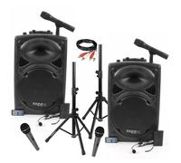 Pack Sono 2 Enceintes Portables USB Bluetooth Ibiza PORT12VHT-BT 700W 6 Micros - Paire Supports Enceintes SS01B-MINI