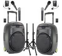 Pack Sono 2 Enceintes Portables USB Bluetooth Ibiza PORT12VHT-MKII-TWS 700W 6 Micros - Paire Supports Enceintes SS01B-MINI