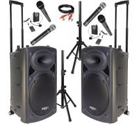 Pack Sono 2 Enceintes Portables USB Bluetooth Ibiza PORT15VHF-BT 800W 6 Micros - Paire Supports Enceintes SS01B-MINI