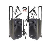 Pack Sono 2 Enceintes Portables USB Bluetooth Ibiza PORT15VHF-BT 800W 6 Micros - Paire Supports Enceintes SS01B-MINI