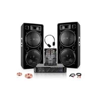 Pack Sono 2 Enceintes Ibiza STAR212 2x1500W - Ampli 2x800W AMP1000-MKII - Table Mixage DJM150USB-BT - Casque - DJ Soirée Pro