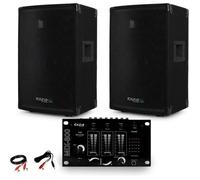 Pack Sono 2 HP passive IBIZA DISCO10B TRAPEZOIDALE 10" 1000W BassReflex + Micro + Table de Mix + Câble PC