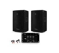 Pack Sono 2 HP passive IBIZA DISCO10B TRAPEZOIDALE 10" 800W BassReflex + Micro + Table de Mix + Câble PC