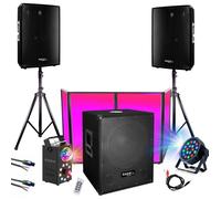 Pack Sono 2000W Ibiza Sound - 2 Enceintes 600W - Caisson Basses 800W - Facade Lycra avec Housse - Machine Fumée LED - Soirée DJ