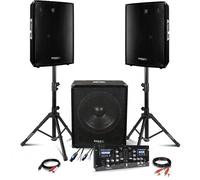 Pack Sono 2200W - 2 Enceintes IBIZA DISCO15B 2X700W 15"" + Caisson Actif SUB15A 800W + Pieds + Table Mixage DJM250BT-MKII - Soirée DJ