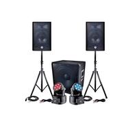 Pack sono 2400W - 2 Enceintes 30cm + Sub 46cm + Câbles + 2 Lyres à LEDs DMX RVB + BLANC 4W