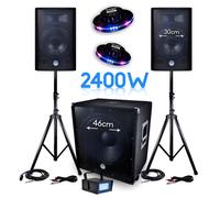 PACK SONO 2400W BMS-1812 SUB 46cm 2 enceintes 30cm + Câbles + Mini LEDSTROBE LytOr + 2 Effets OVNI UFO