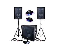 PACK SONO 2400W BMS-1812 SUB 46cm 2 enceintes 30cm + Câbles + Mini LEDSTROBE LytOr + 2 Effets OVNI UFO