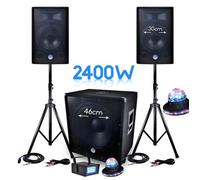 PACK SONO 2400W BMS-1812 SUB 46cm 2 enceintes 30cm + Câbles + Mini LEDSTROBE LytOr + 2 Effets ROUNDIAMS UFO