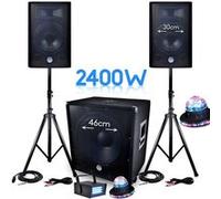 PACK SONO 2400W BMS-1812 SUB 46cm 2 enceintes 30cm + Câbles + Mini LEDSTROBE LytOr + 2 Effets ROUNDIAMS UFO