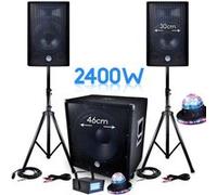 pack sono 2400w bms-1812 sub 46cm 2 enceintes 30cm + câbles + mini ledstrobe lytor + 2 effets roundiams ufo