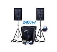 pack sono 2400w bms-1812 sub 46cm 2 enceintes 30cm + câbles + mini ledstrobe lytor + 2 effets roundiams ufo