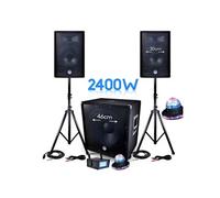 pack sono 2400w bms-1812 sub 46cm 2 enceintes 30cm + câbles + mini ledstrobe lytor + 2 effets roundiams ufo