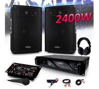 PACK SONO 2400W DJ PA Set BAR CLUB DISCO15B + Ampli AX1000 MyDj + Table de Mixage USB MP3 + Micro Casque Câbles