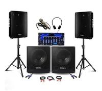 Pack Sono 3000w avec 2 Caissons 800w - 2 Enceintes 700w - 1 Table de Mixage IBIZA DJM102-BT - 2 Pieds