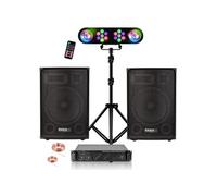 Pack Sono 3000W Total - 2 Enceintes Passives 2x700W - AmpliAMP1000-MKII 2x800W - Jeux Lumières Pied Réglable - Soirée