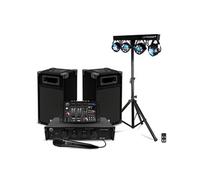 Pack Sono 300W BMS-DJ300-USB-BT Initiation DJ Enceintes Ampli Table de Mixage Bluetooth, Kit d'éclairage Xperformer LED