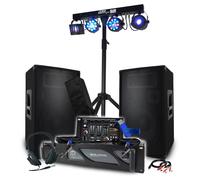 Pack Sono 3200W BM SONIC Amplificateur 1000W, Paire d'Enceintes 2x600W, Table de Mixage, Portique + 48 effets lumières EUPHORIA