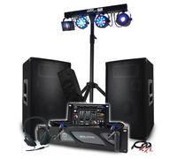 Pack Sono 3200W BM SONIC Amplificateur 1000W, Paire d'Enceintes 2x600W, Table de Mixage, Portique + 48 effets lumières EUPHORIA