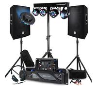 Pack Sono 3200W Complet, Paire d'Enceintes Passives 2x600W, Table de Mixage, Portique 4 Lumières Xperformer + OVNI à LED, Pieds