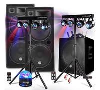 Pack SONO 3200W Dj MEGA BASSES - Subwoofer bi-amplifié 18" 46cm - Enceintes 215, Portiques 8 Lumières BAR CLUB DJ SOIREE MIX