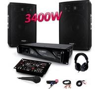 pack sono 3400w dj pa set bar club disco15b + ampli ax2000 mydj + table de mixage usb mp3 + micro casque câbles