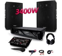 PACK SONO 3400W DJ PA Set BAR CLUB BMS-15 + Ampli AC2000 MyDj + Table de Mixage USB MP3 + Micro Casque Câbles