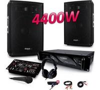 PACK SONO 4400W DJ PA Set BAR CLUB DISCO15B + Ampli AX2000 MyDj + Table de Mixage USB MP3 + Micro Casque Câbles