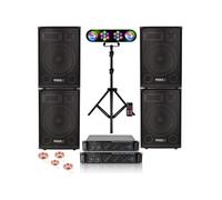 Pack Sono Ibiza Sound 4400W Total - 4 Enceintes Passives 4x700W - Ampli AMP1000-MKII 2x800W - Jeux Lumières Pied Réglable LEDS