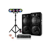 Pack Sono Ibiza Sound 4600W Total - 2 Enceintes Passives 2x1500W PMPO - Ampli AMP1000-MKII 2x800W - Jeux Lumières Pied Réglable