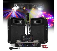Pack sono 480W Enceintes + Ampli + Table de mixage + Mic + Portiques + 4 jeux de lumière