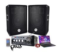 Pack sono 600W, AMPLI USB BLUETOOTH + 2 ENCEINTES 300W + DIVERS CÂBLES PA DJ SONO MIX SOIREE MAISON FAMILLE MAGASIN