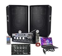Pack sono 600W, AMPLI USB BLUETOOTH + 2 ENCEINTES 300W + Table de mixage USB, Câblages complet, PA DJ SONO MIX SOIREE MAISON BAR