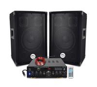 Pack Sono 600W Enceintes Bass Reflex 3 voies 8"" 2x300W - Amplificteur 100W USB MP3 SD BLUETOOTH,PC, ENTRÉES MICROS Câbles inclus