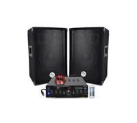 Pack Sono 600W Enceintes Bass Reflex 3 voies 8"" 2x300W - Amplificteur 100W USB MP3 SD BLUETOOTH PC ENTRÉES MICROS Câbles inclus
