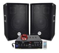 Pack Sono 600W Enceintes Bass Reflex 3 voies 8"" 2x300W - Amplificteur 100W USB MP3 SD BLUETOOTH,PC, ENTRÉES MICROS Câbles inclus